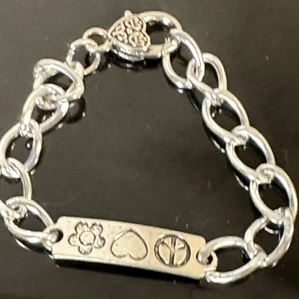Peace Heart Flower Silver Chain Bracelet Heart Gift Charm Lightweight Hippie